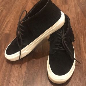 Black suede fringe vans